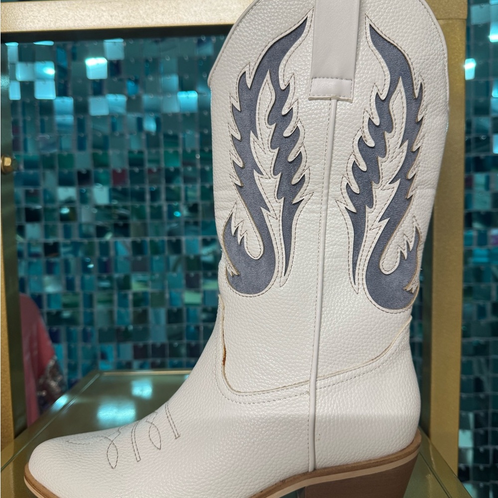 White and blue/grey  Western Boots